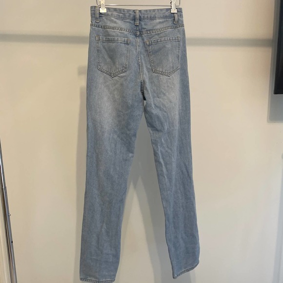 Shein Light Blue Denim Distressed High Rise Straight Leg Jeans Size 2 - Picture 2 of 7